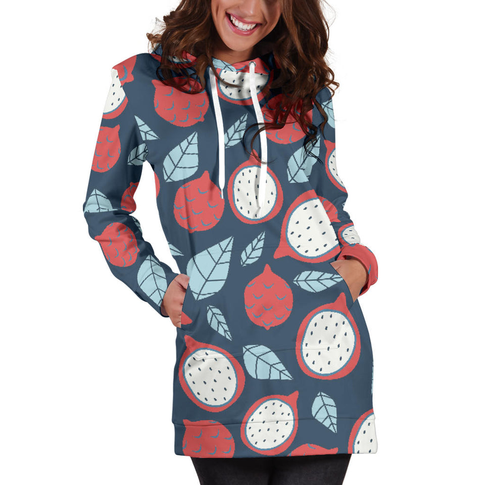 Dragon Fruits Dark Blue Background Women'S Hoodie Dress