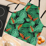 Heliconia Flower Palm Monstera Leaves Black Background Adjustable Apron
