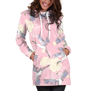 Japanese Crane Rose Pattern Women'S Hoodie Dress