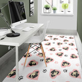 Cute Pugs Pink Heart Paw Pattern Area Rug
