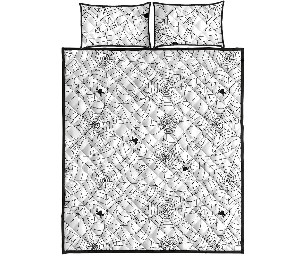 Spider web cobweb pattern white background Quilt Bed Set