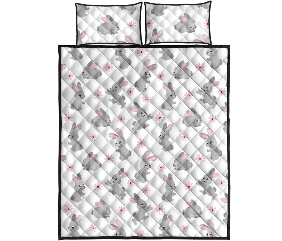 Watercolor cute rabbit pattern Quilt Bed Set