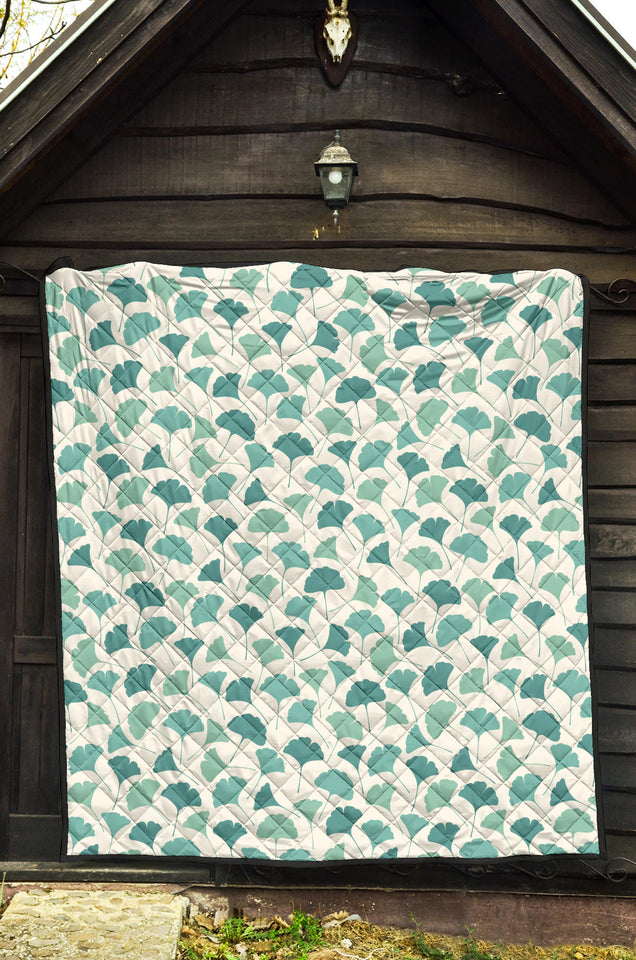 Green Ginkgo Leaves Pattern Premium Quilt