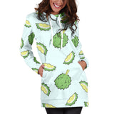 Durian Pattern Blue Background Women'S Hoodie Dress