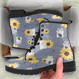Cute Hamster Sunflower Pattern Background Leather Boots