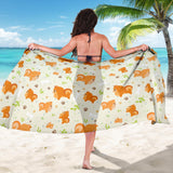 Cute Brown Pomeranian Paw Leave Bone Pattern Sarong