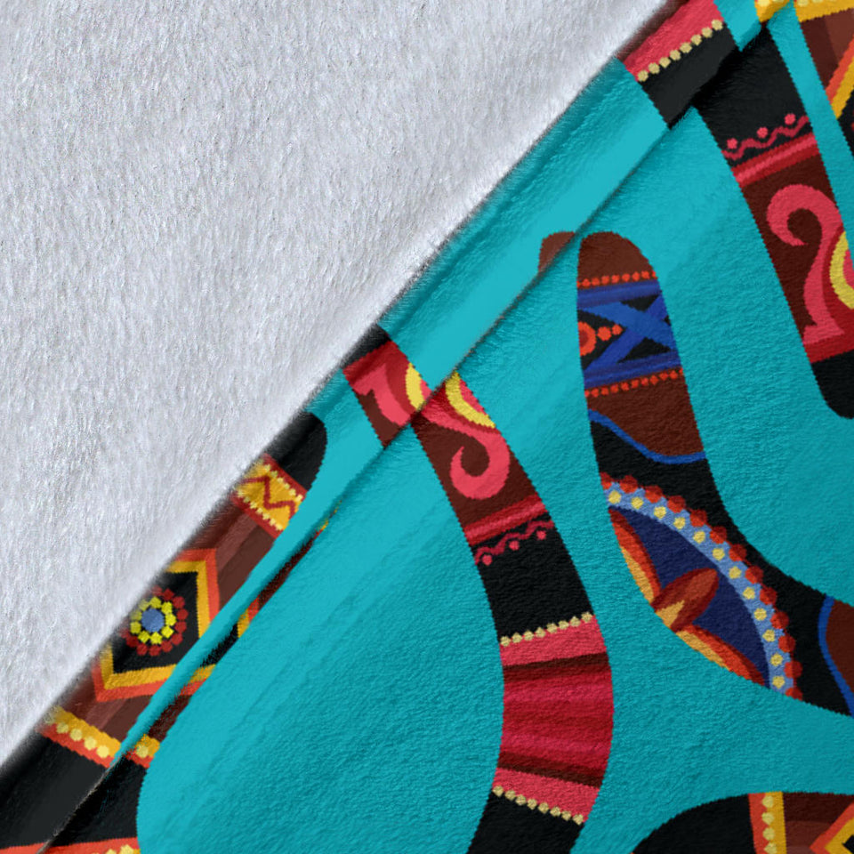 Boomerang Australian Aboriginal Ornament Blue Background Premium Blanket