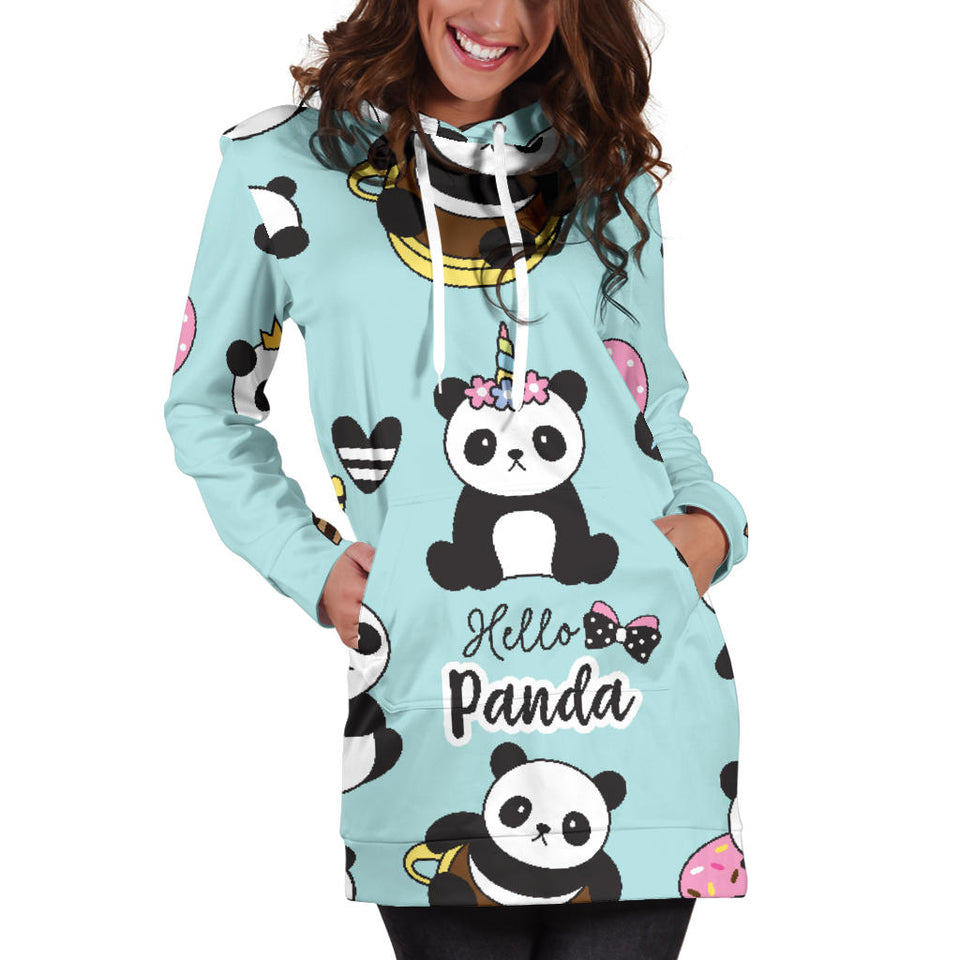 Cute Baby Panda Pattern Women'S Hoodie Dress