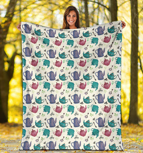 Tea pots Pattern Print Design 05 Premium Blanket