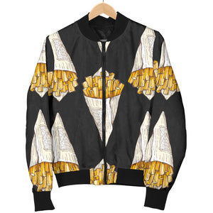 French Fries Dark Background Women'S Bomber Jacket