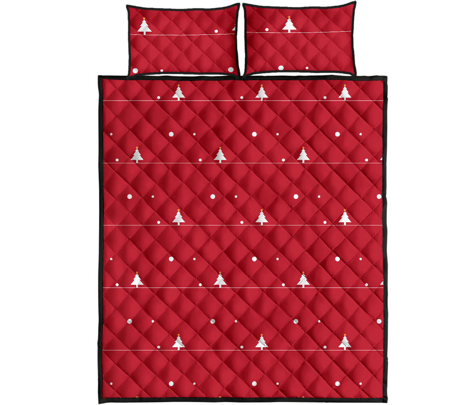 Christmas tree star snow red background Quilt Bed Set