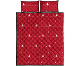 Christmas tree star snow red background Quilt Bed Set