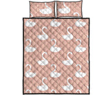 Swan flower light pink background Quilt Bed Set