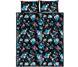 Skull flower roses leave pattern Quilt Bed Set