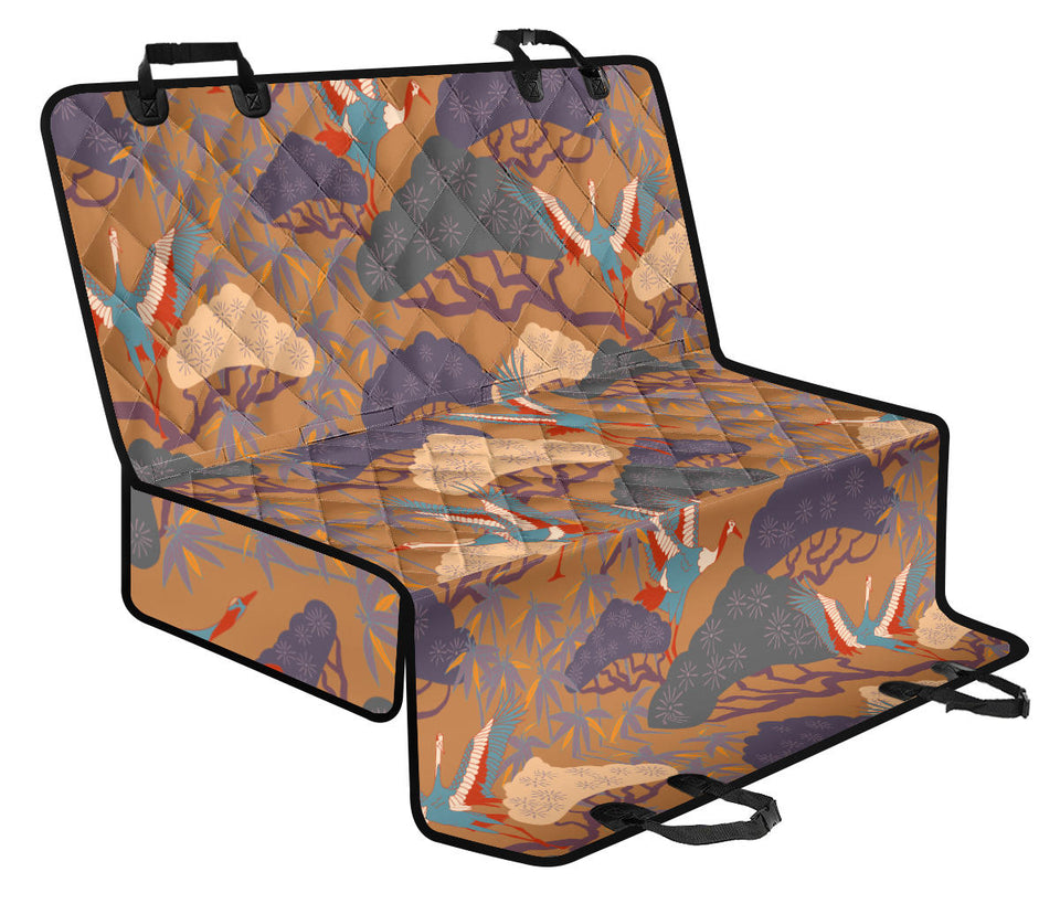 Bonsai Bamboo Stork Japanese Pattern Brown Theme Dog Car Seat Covers