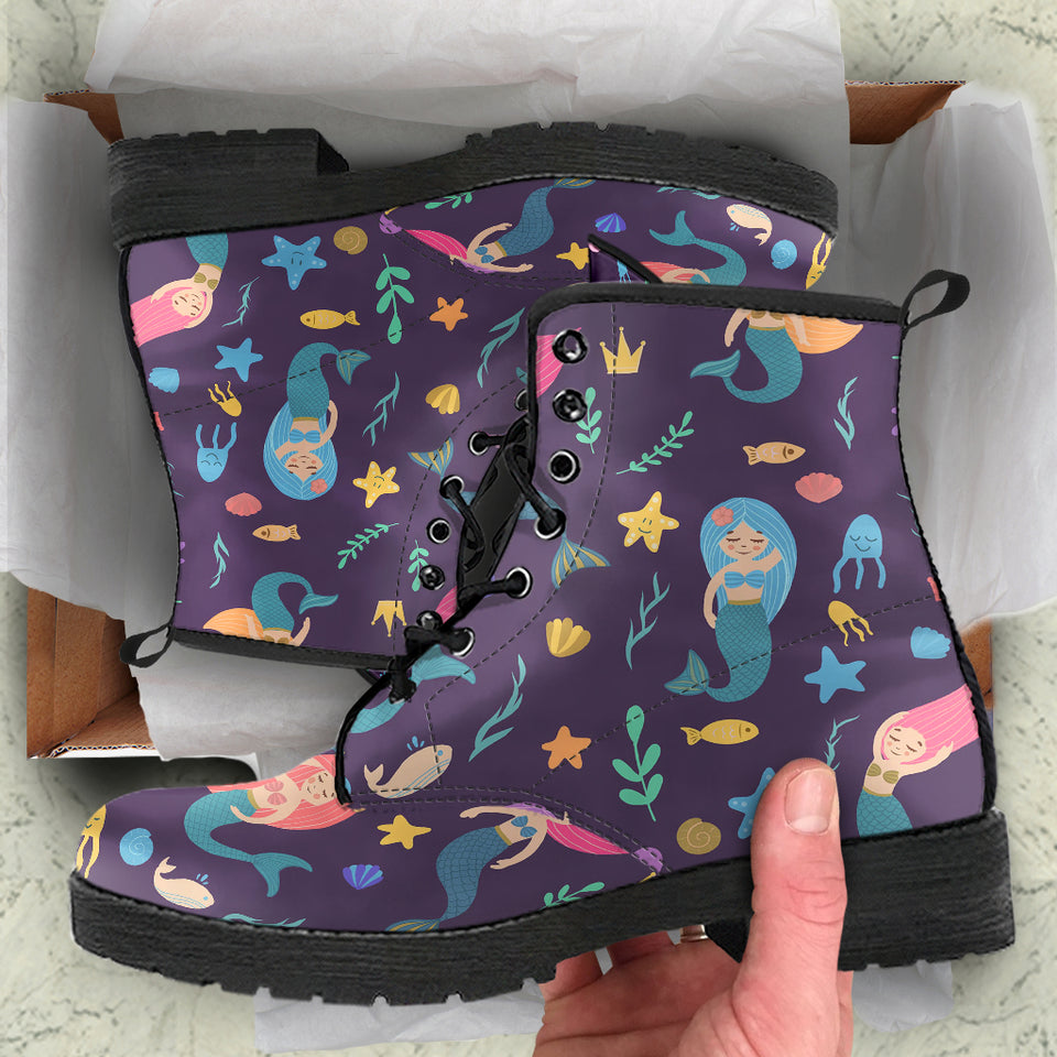 Beautiful Mermaid Fish Jellyfish Algae Other Marine World Leather Boots