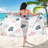 Black Gray Cream Coral Ginkgo Leaves Pattern Sarong