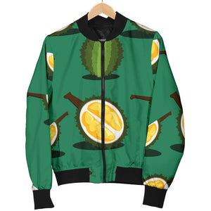 Durian Pattern Green Background Women'S Bomber Jacket