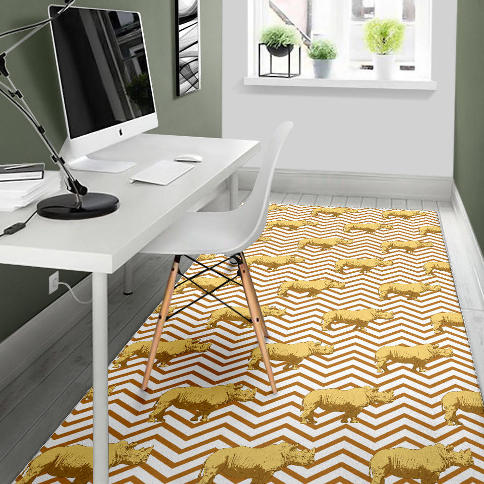 Rhino Yellow Theme Pattern Area Rug