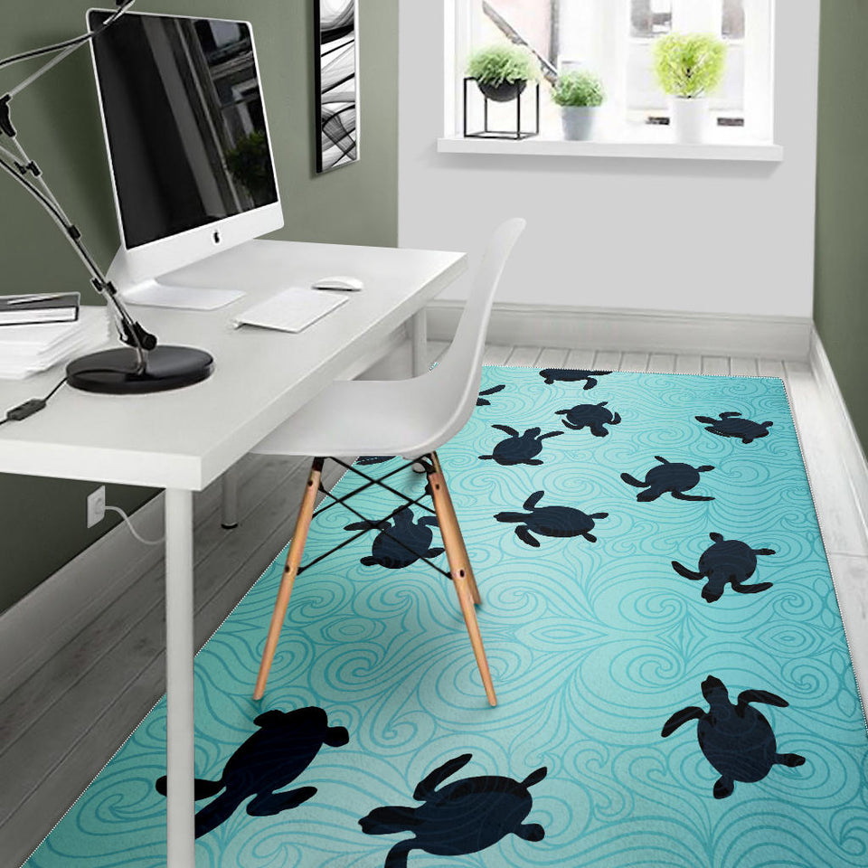 Sea Turtle With Blue Ocean Backgroud Area Rug