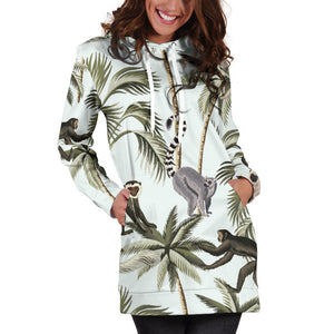 Monkey Sloth Lemur Palm Trees Pattern Women'S Hoodie Dress