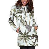 Monkey Sloth Lemur Palm Trees Pattern Women'S Hoodie Dress