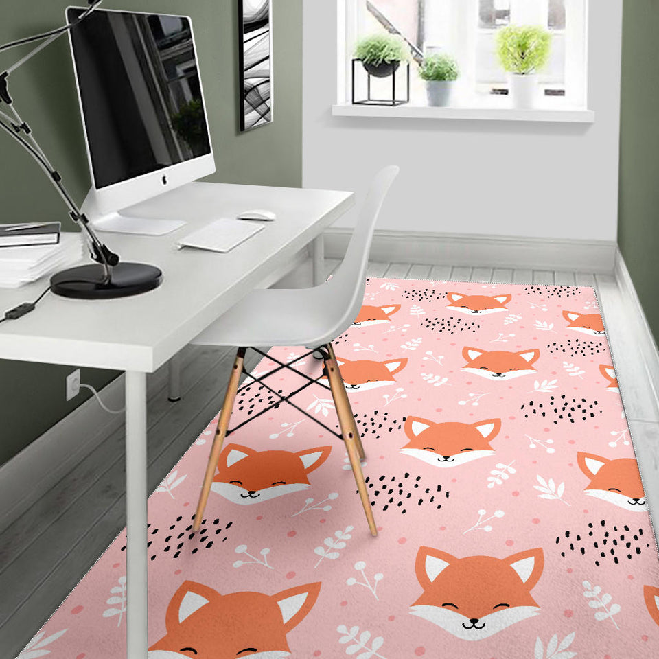 Cute Fox Pattern Pink Background Area Rug