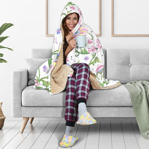 Beautiful Pink Lotus Waterlily Leaves Pattern Hooded Blanket