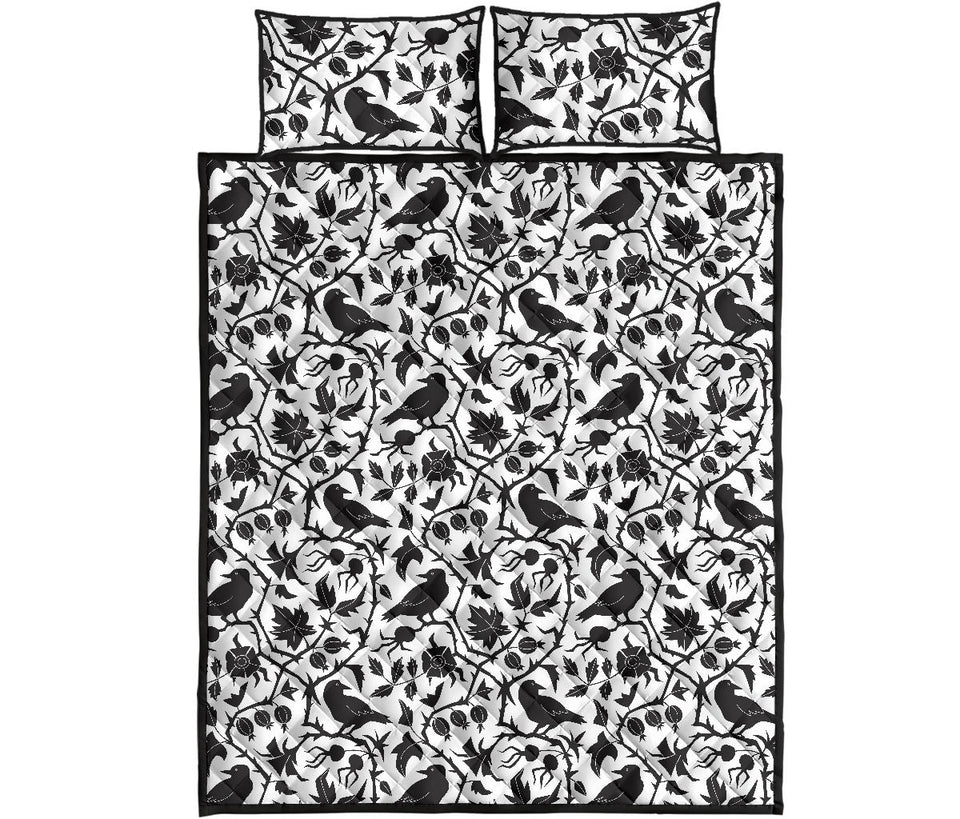 Crow dark floral pattern Quilt Bed Set