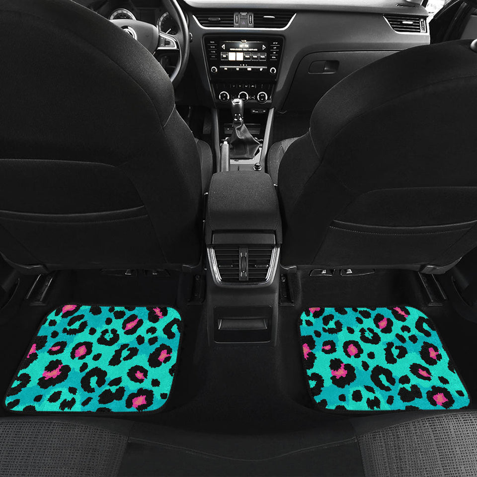 Green Leopard Skin Print Pattern Front And Back Car Mats