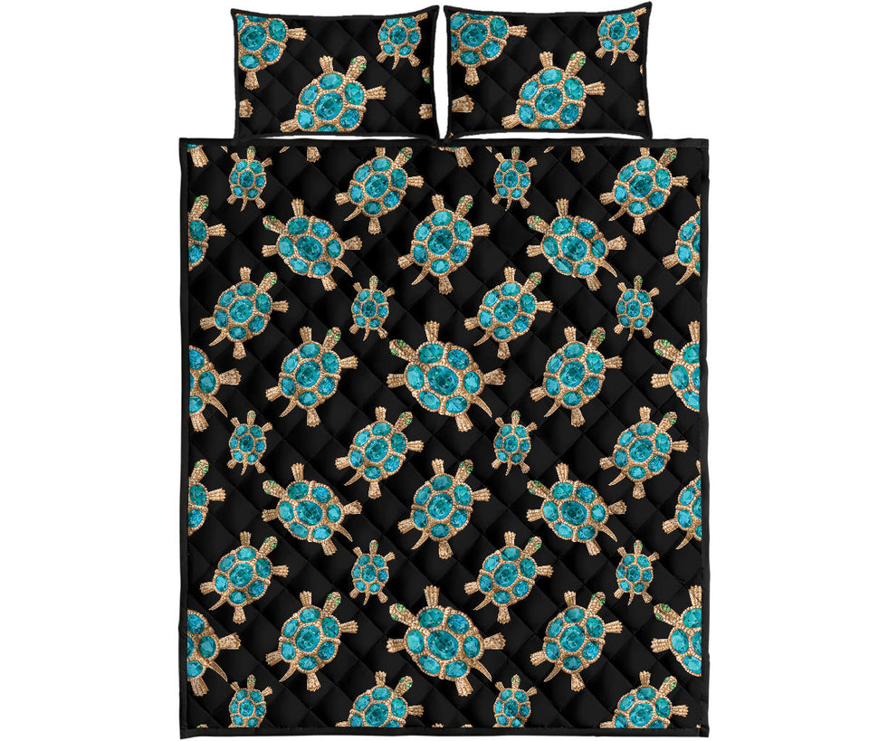 Sea turtle blue stone pattern Quilt Bed Set