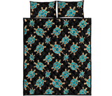 Sea turtle blue stone pattern Quilt Bed Set