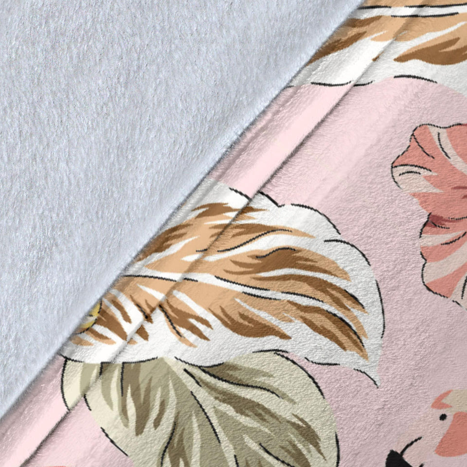 Pink Flamingo Birds Pineapples Hibiscus Flower Pattern Premium Blanket