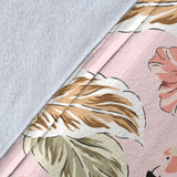 Pink Flamingo Birds Pineapples Hibiscus Flower Pattern Premium Blanket