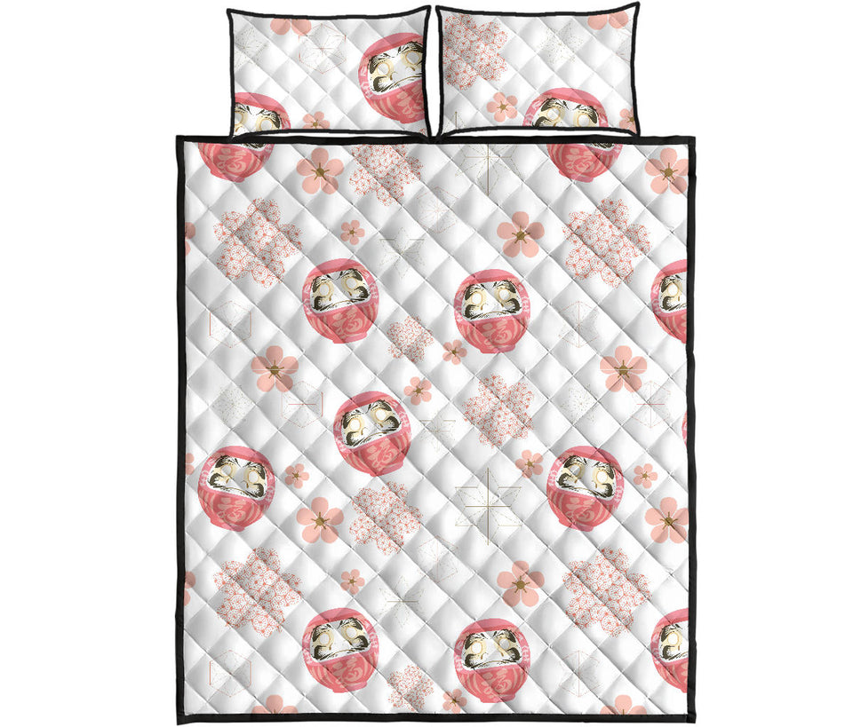 Daruma japanese wooden doll cherry blossom flower pattern Quilt Bed Set