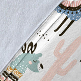 Lama Alpaca Cactus Hand Drawn Pattern Premium Blanket