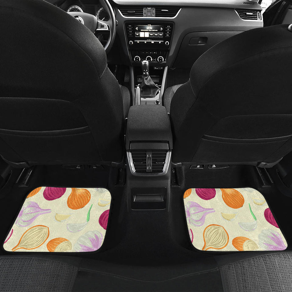 Onion Garlic White Red Pattern Front And Back Car Mats