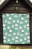 Cute Sheep Green Background Premium Quilt