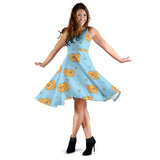 Brown Cute Pomeranian Blue Blackground Sleeveless Midi Dress