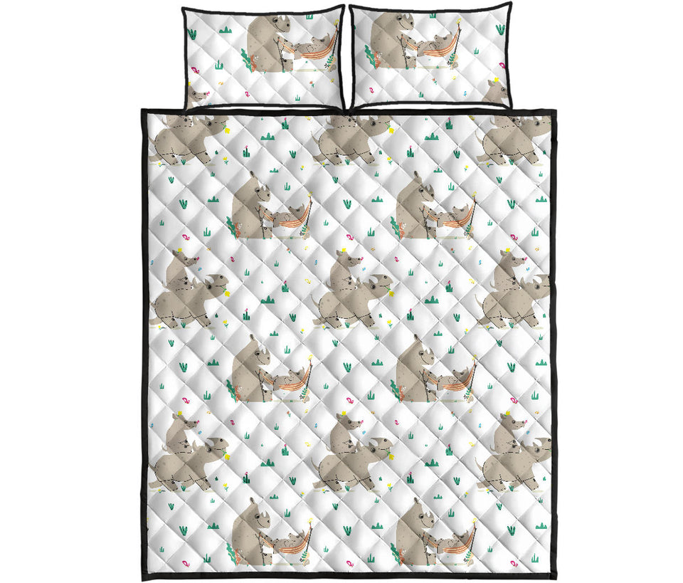 Cute Rhino pattern background Quilt Bed Set