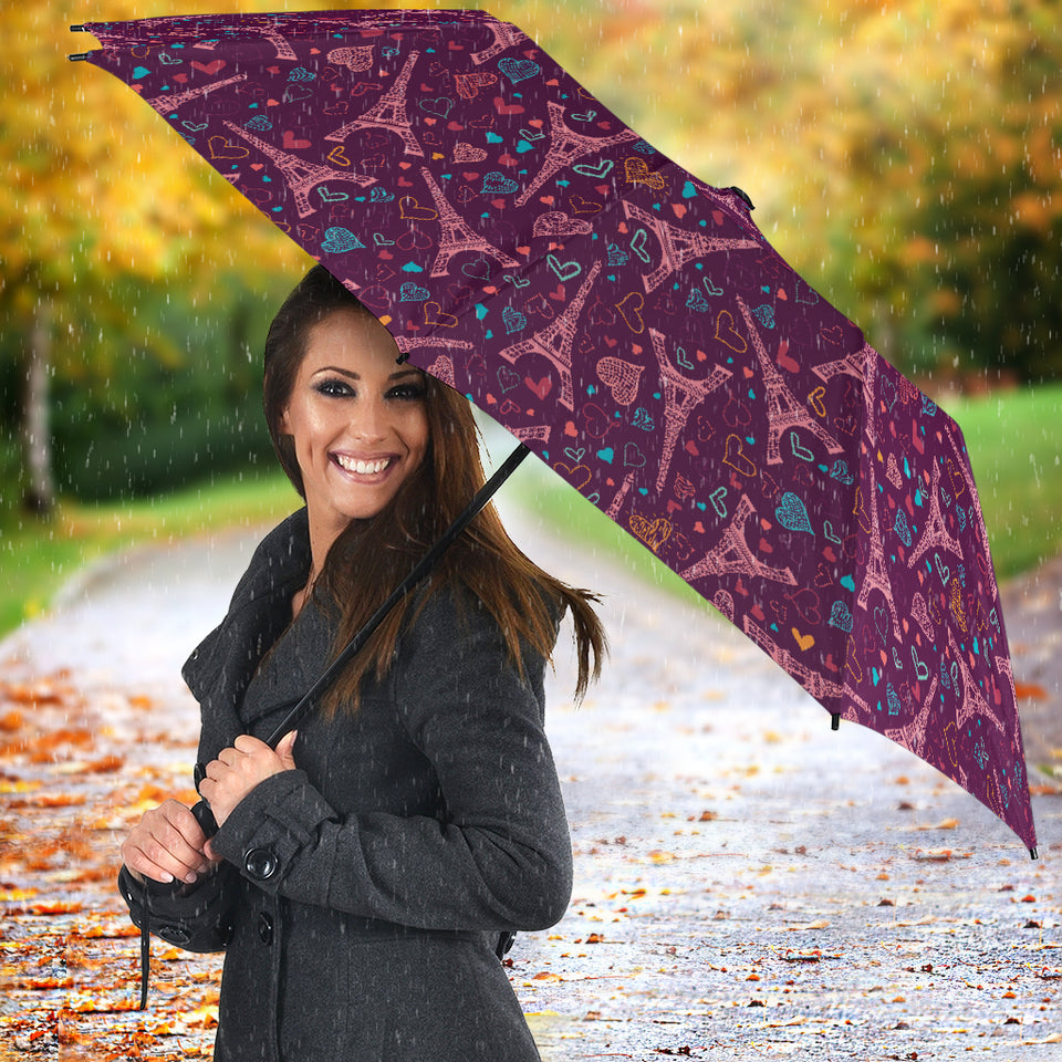 Eiffel Tower Heart Pattern Print Design 04 Umbrella