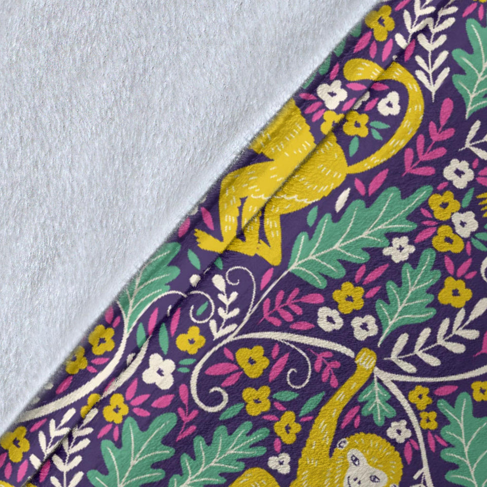 Cute Yellow Monkey Leaves Pattern Premium Blanket