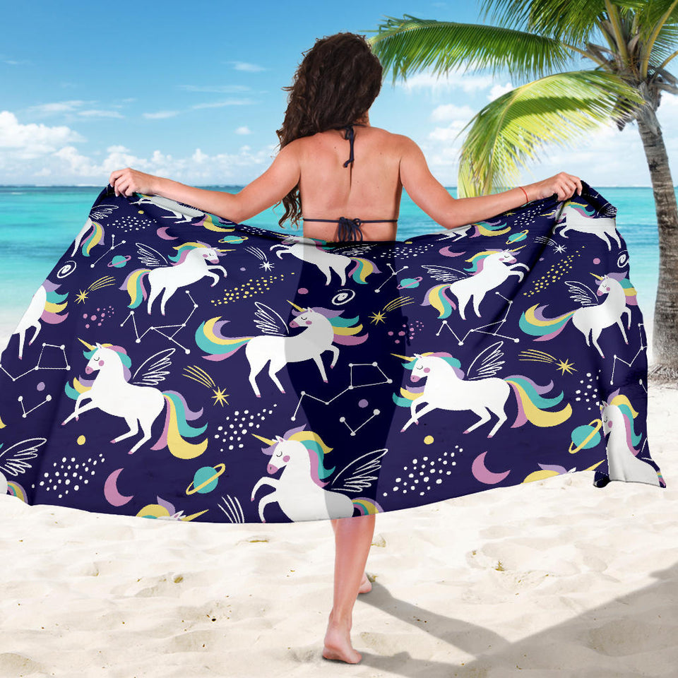 Hand Drawn Cute Unicorn Star Planet Sarong