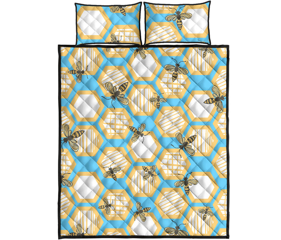 Bee honeycomb pattern Quilt Bed Set