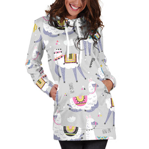 Cute Llama Alpaca Pattern Women'S Hoodie Dress