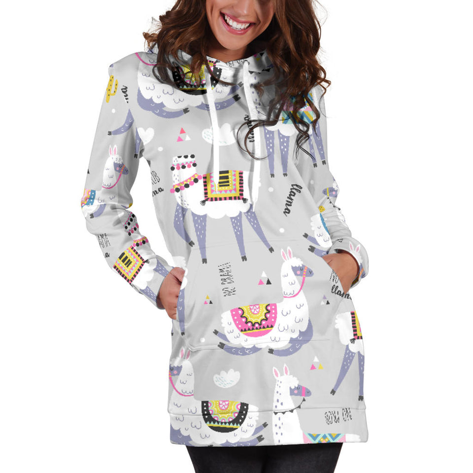 Cute Llama Alpaca Pattern Women'S Hoodie Dress