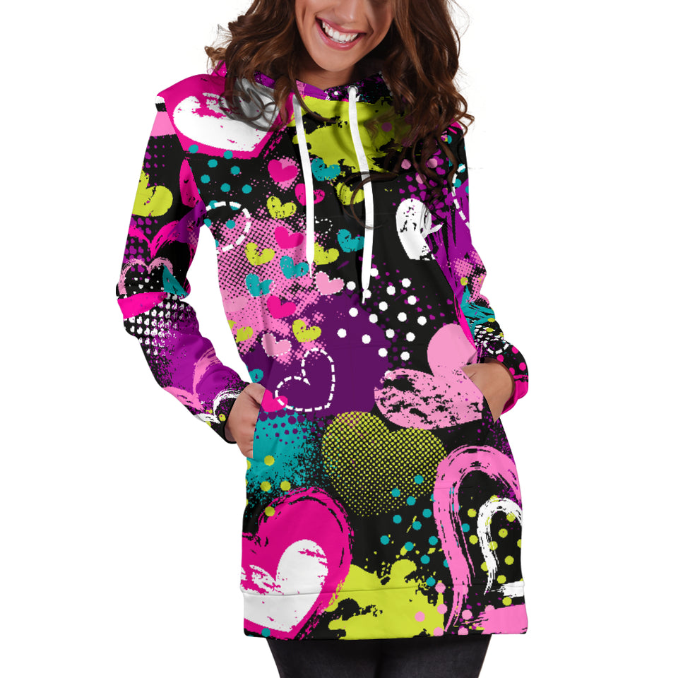 Heart Dot Wave Star Creative Design Pattern Women'S Hoodie Dress