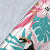 Toucan Tropical Flower Leave Pattern Premium Blanket