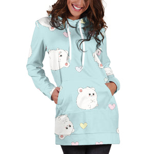 White Cute Hamsters Heart Pattern Women'S Hoodie Dress