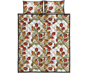 Red tulips and daffodils pattern Quilt Bed Set